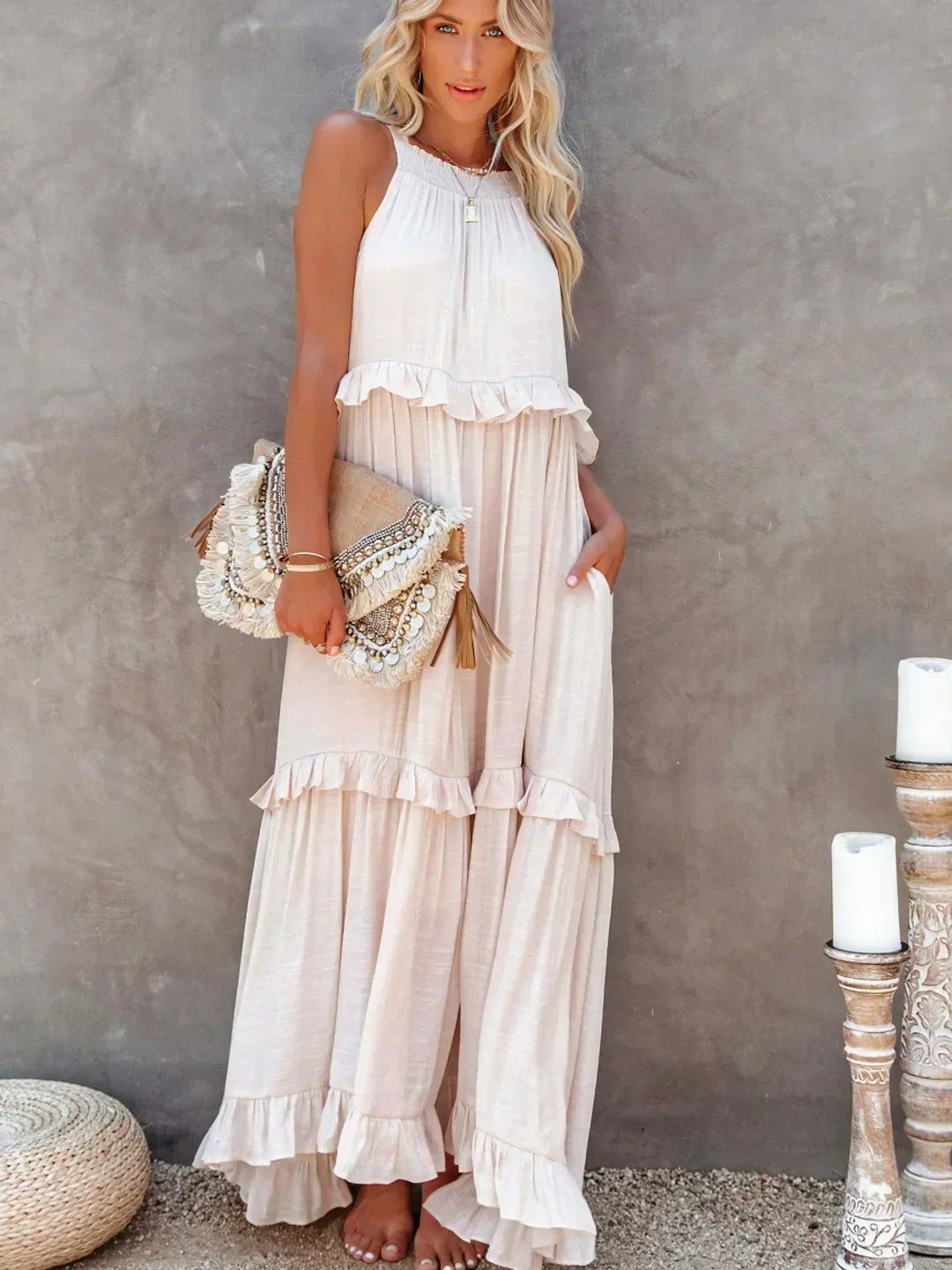 Emilia | Halter Ruffle Maxi Dress