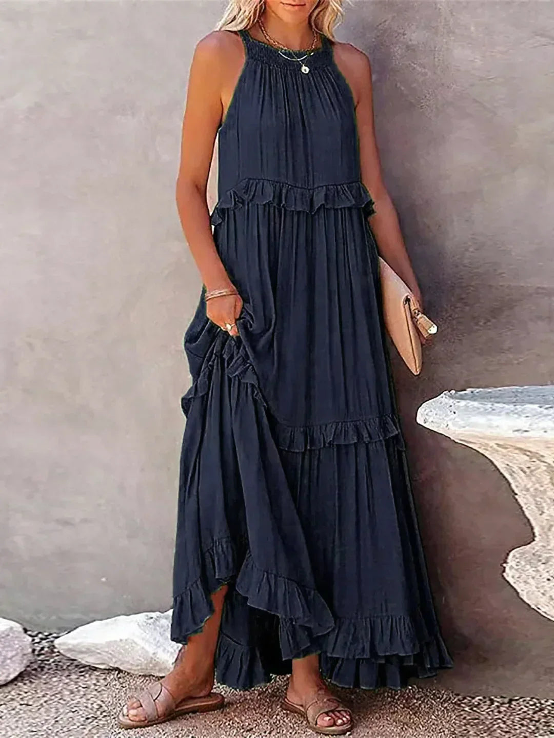 Emilia | Halter Ruffle Maxi Dress