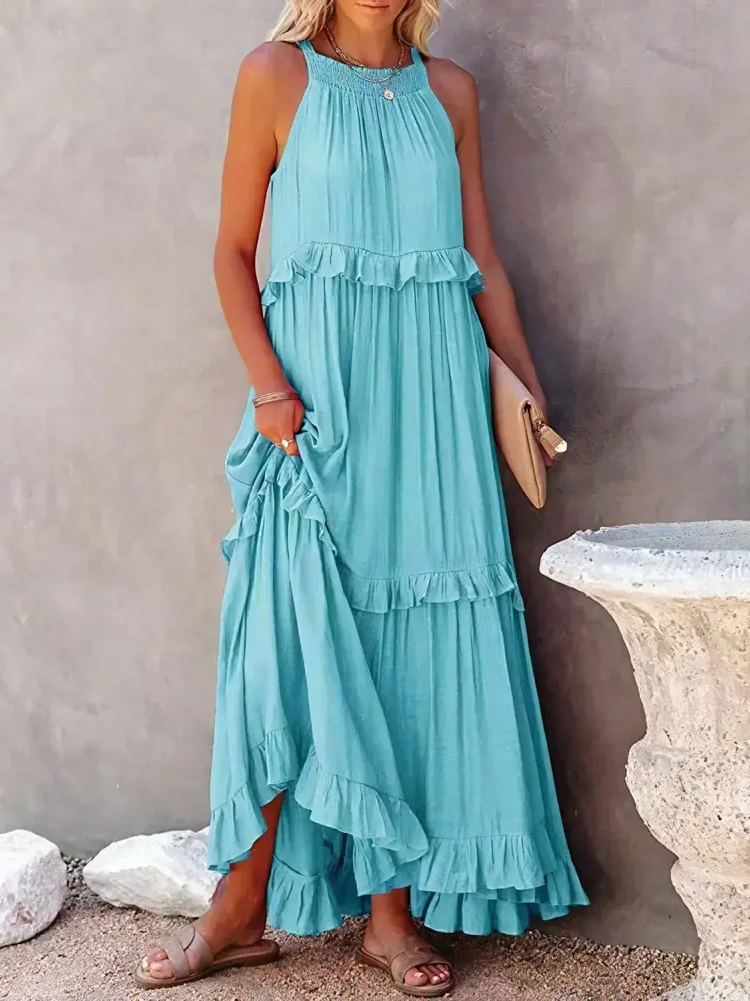 Emilia | Halter Ruffle Maxi Dress