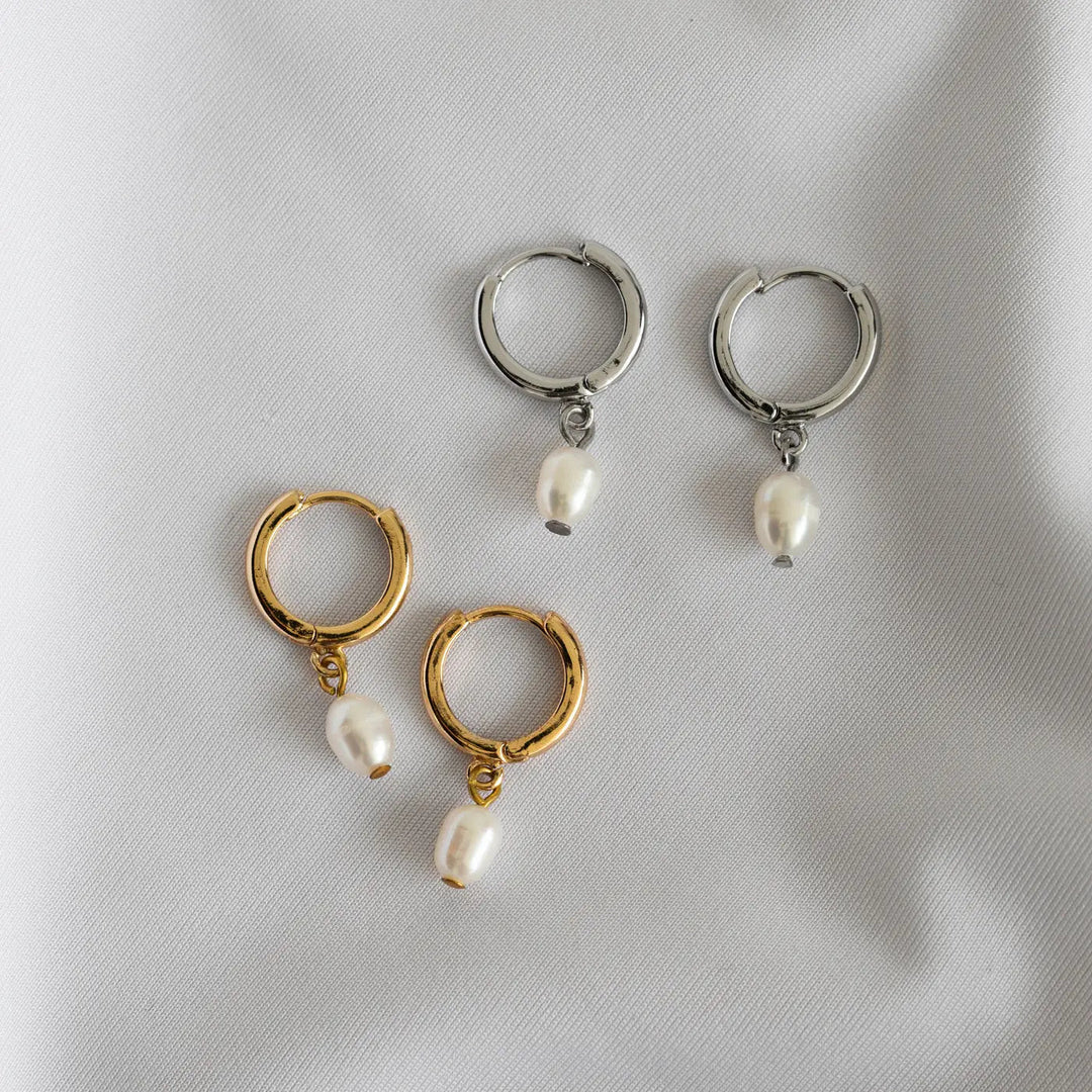 Oria Gold Pearl Hoop Earrings