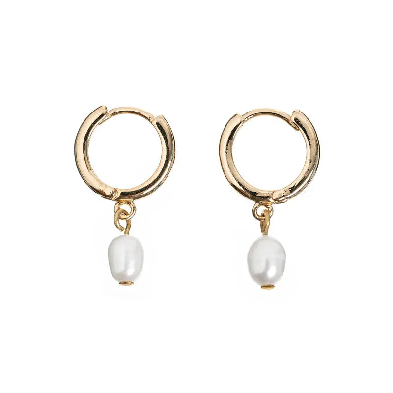 Oria Gold Pearl Hoop Earrings