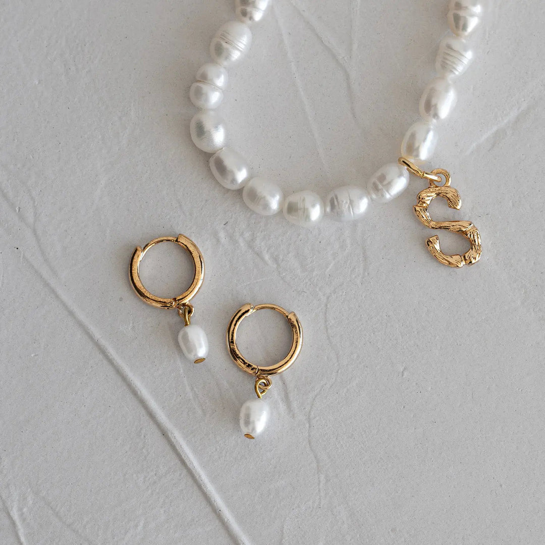 Oria Gold Pearl Hoop Earrings