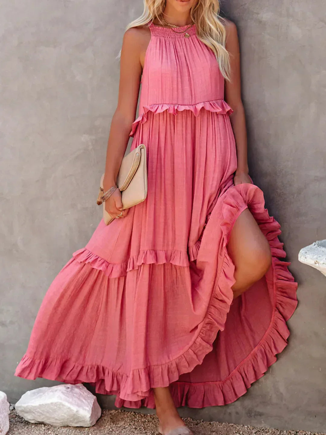 Emilia | Halter Ruffle Maxi Dress