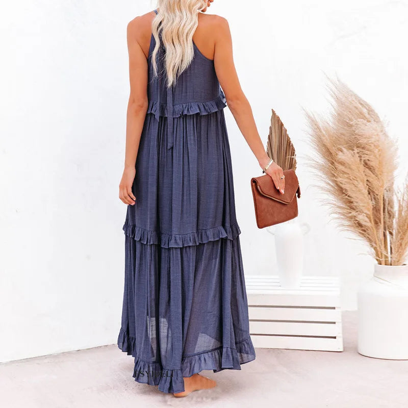 Emilia | Halter Ruffle Maxi Dress