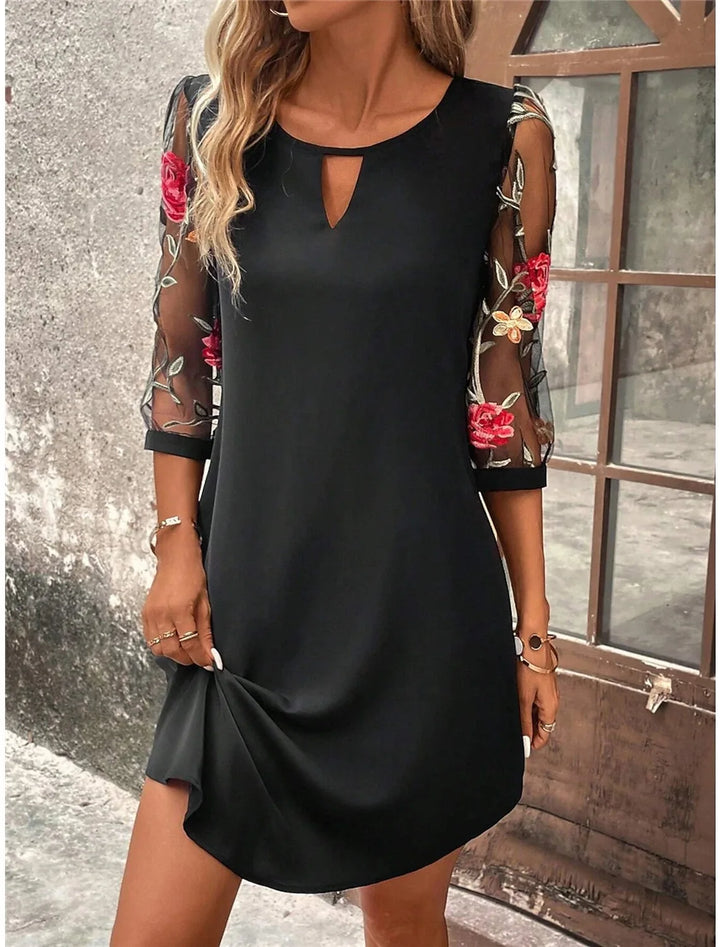 Elise | Embroidered Sheer Sleeve Mini Dress