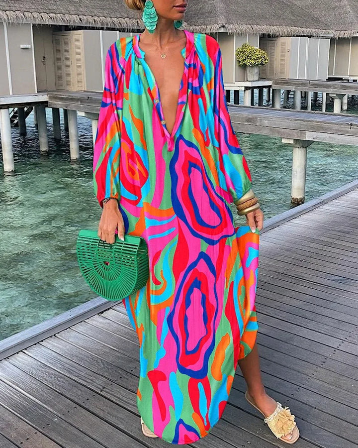 Aurora | Retro Print Boho Maxi Dress