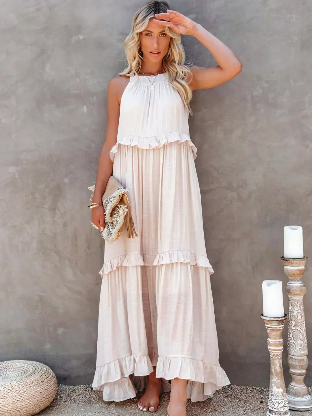 Emilia | Halter Ruffle Maxi Dress